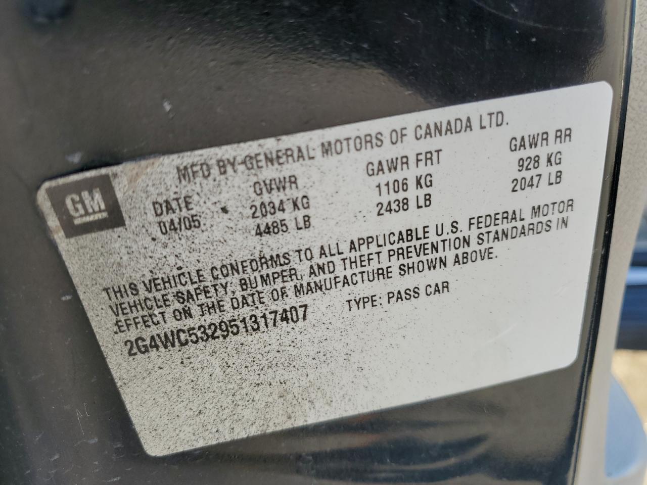 2005 Buick Lacrosse Cx VIN: 2G4WC532951317407 Lot: 86176604