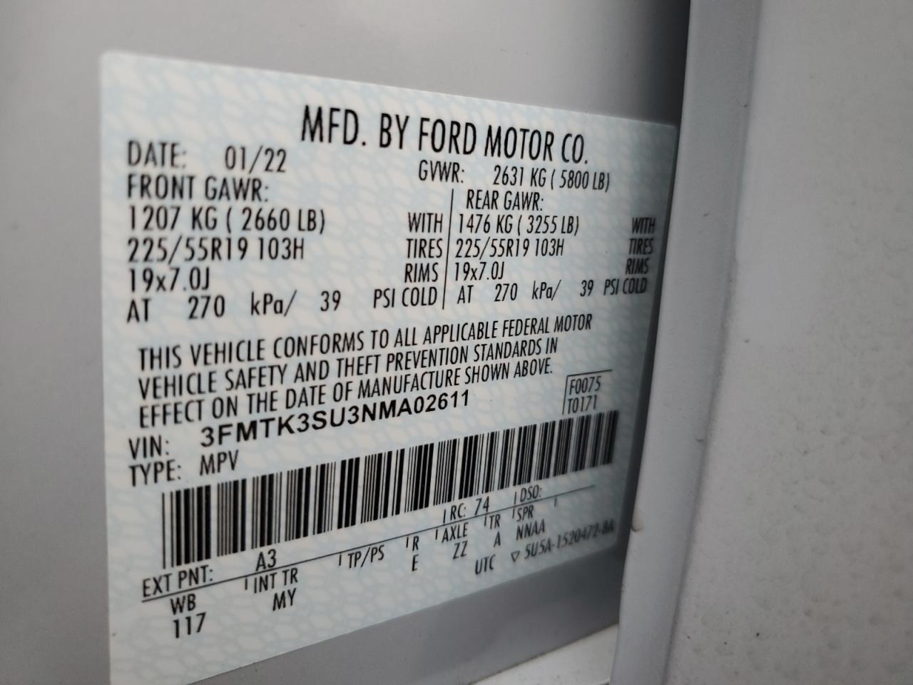 3FMTK3SU3NMA02611 FORD MUSTANG 2022