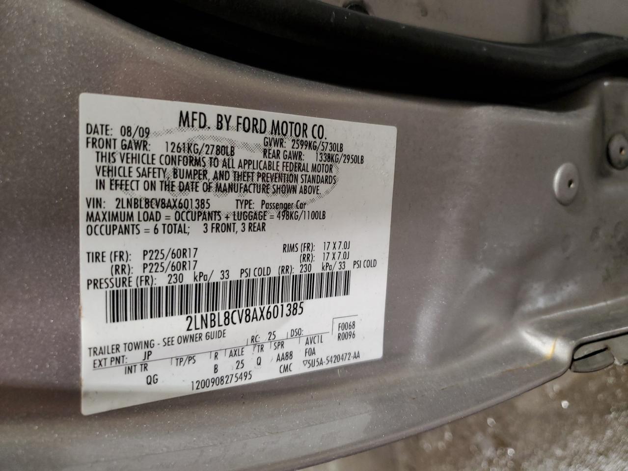 2010 Lincoln Town Car Signature Limited VIN: 2LNBL8CV8AX601385 Lot: 85118404