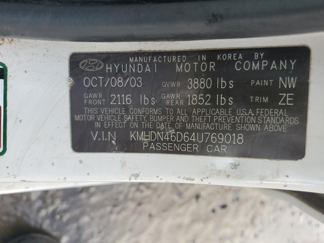 2004 Hyundai Elantra Gls VIN: KMHDN46D64U769018 Lot: 86807924