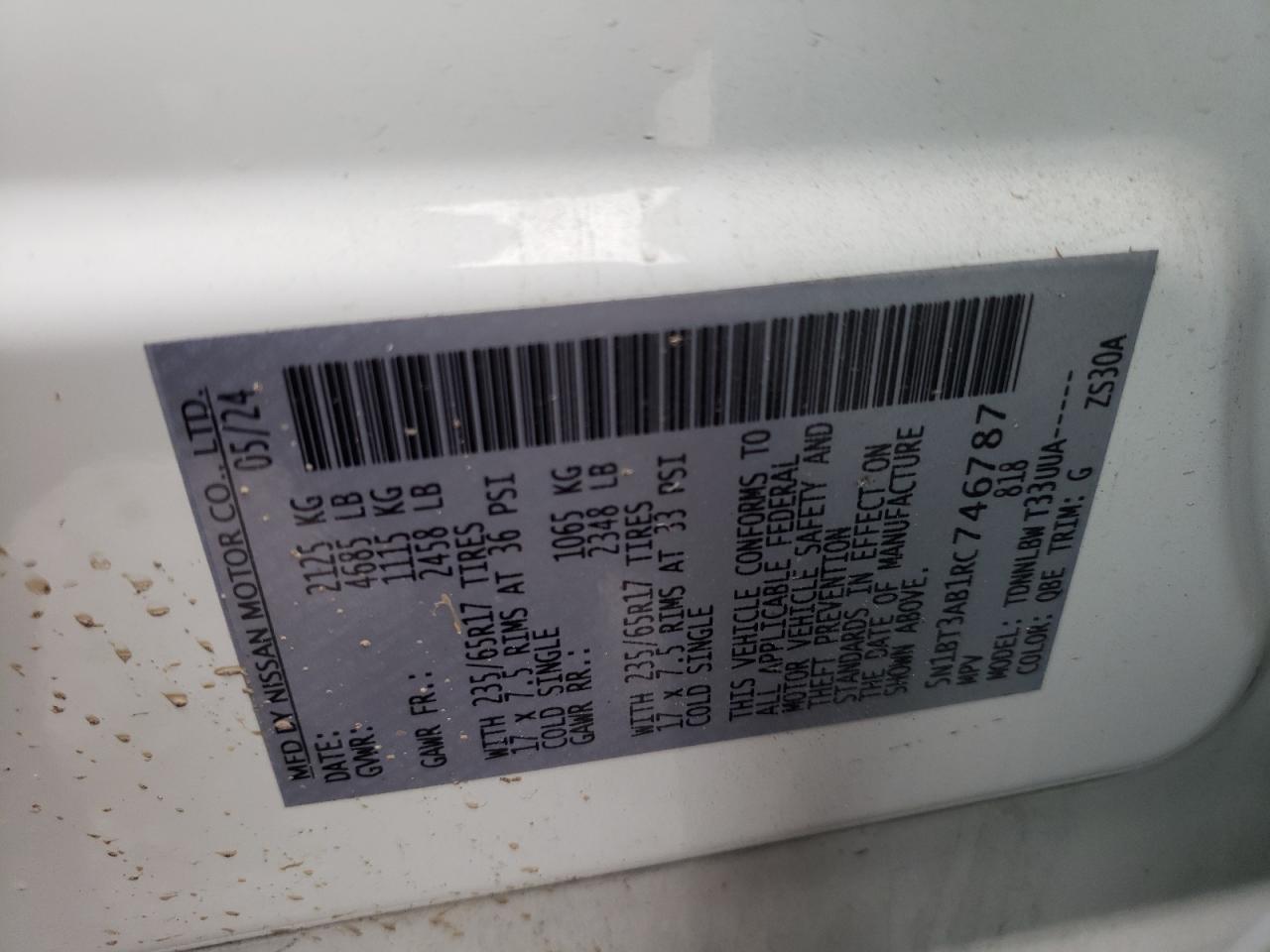 2024 Nissan Rogue S VIN: 5N1BT3AB1RC746787 Lot: 83751454