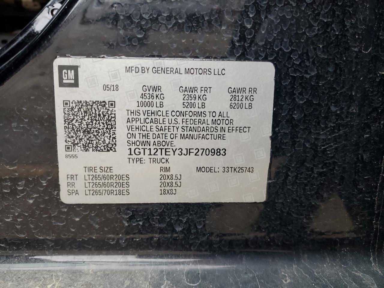 2018 GMC Sierra K2500 Slt VIN: 1GT12TEY3JF270983 Lot: 81345534