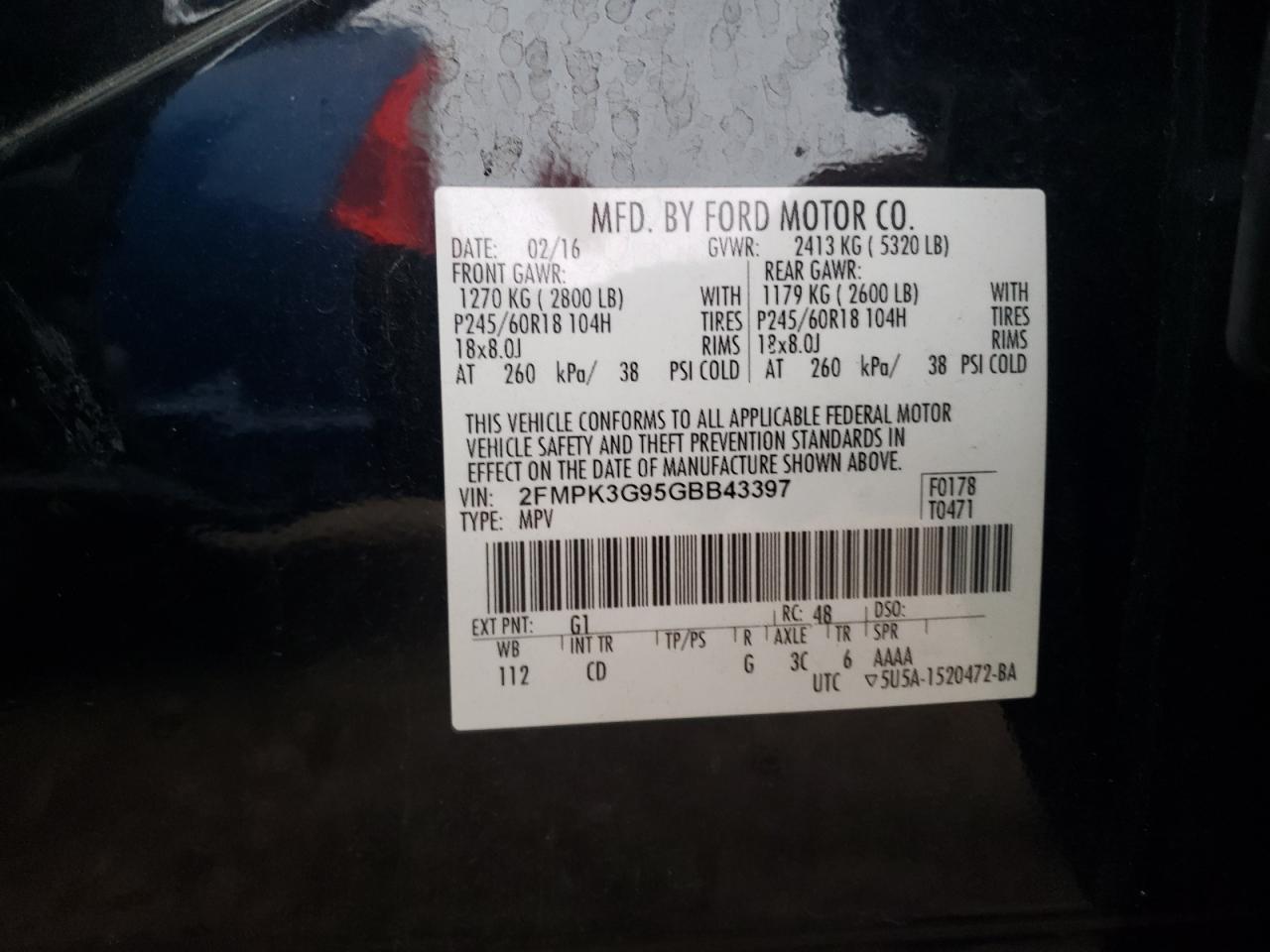 2016 Ford Edge Se VIN: 2FMPK3G95GBB43397 Lot: 81996464