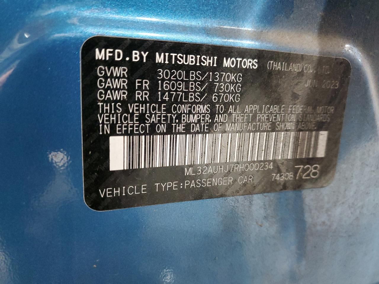 VIN ML32AUHJ7RH000234 2024 MITSUBISHI MIRAGE no.12