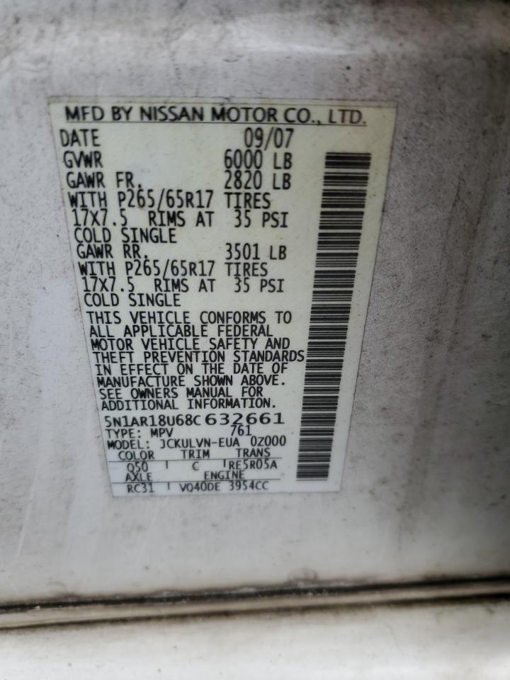 2008 Nissan Pathfinder S VIN: 5N1AR18U68C632661 Lot: 84972044