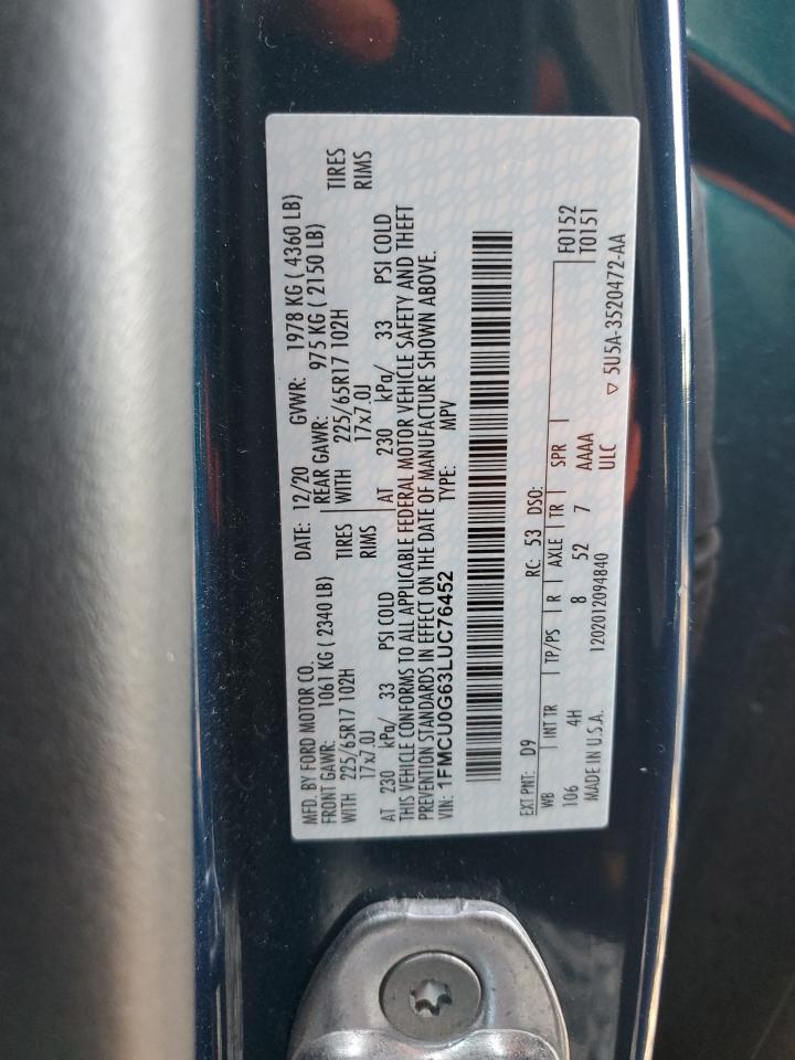 1FMCU0G63LUC76452 FORD ESCAPE 2020