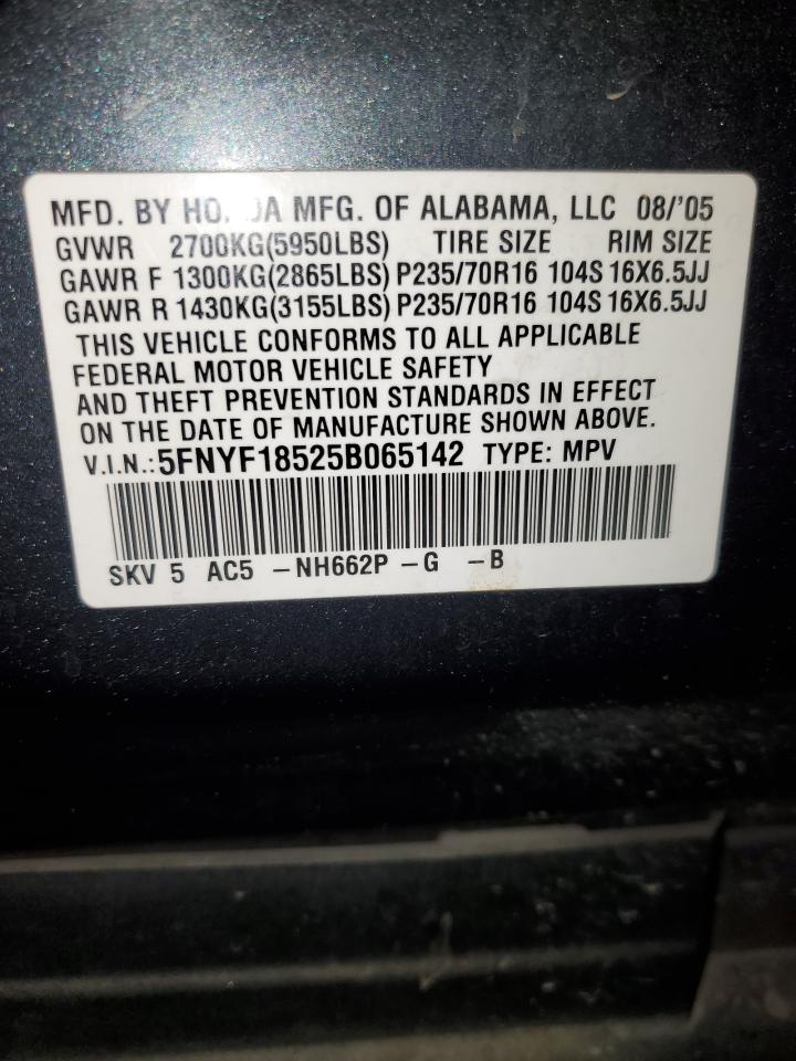 2005 Honda Pilot Exl VIN: 065142 Lot: 85826434