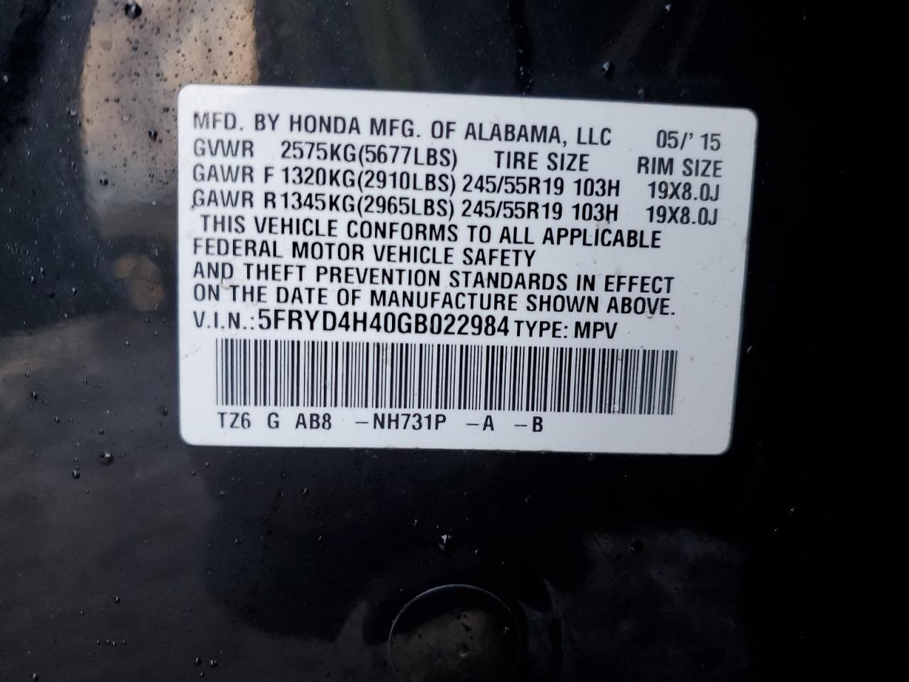 VIN 5FRYD4H40GB022984 2016 ACURA MDX no.14