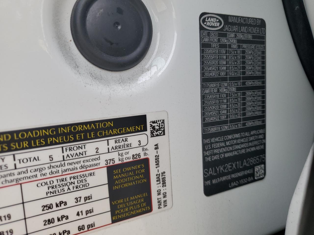 2020 Land Rover Range Rover Velar R-Dynamic S VIN: SALYK2EX1LA286575 Lot: 85943814