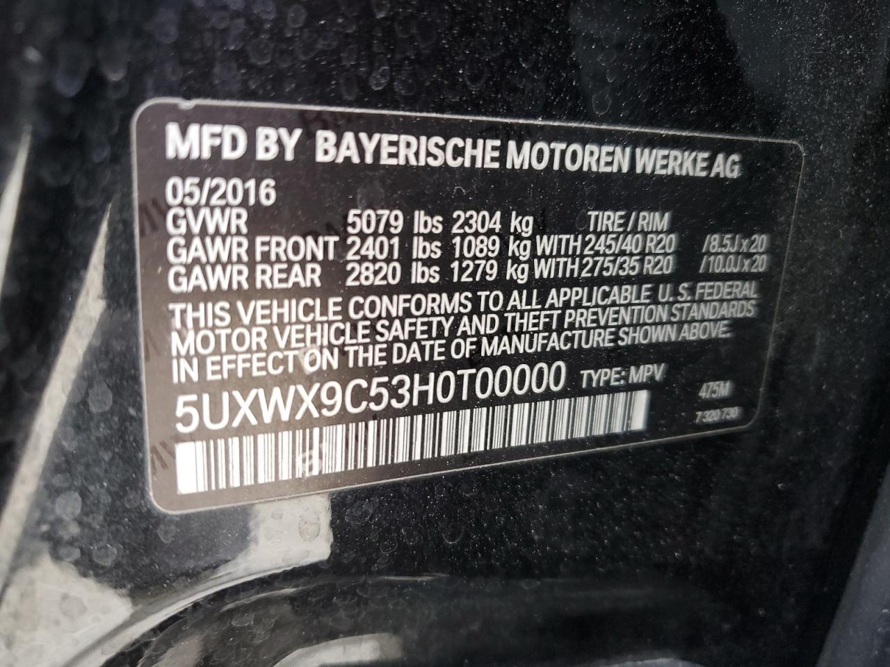 VIN 5UXWX9C53H0T00000 2017 BMW X3 no.13