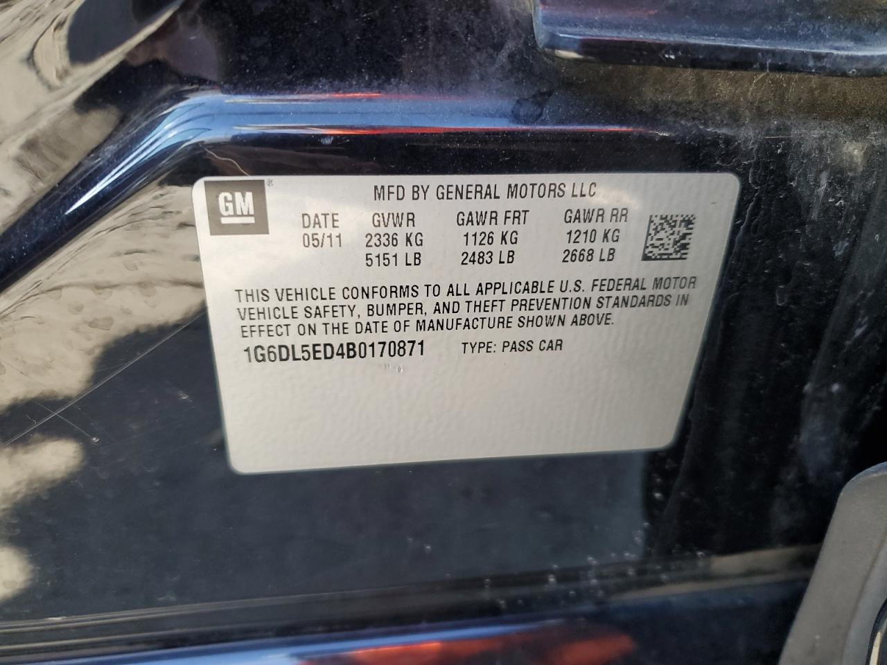 2011 Cadillac Cts Performance Collection VIN: 1G6DL5ED4B0170871 Lot: 85816474