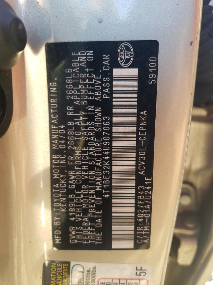 2004 Toyota Camry Le VIN: 4T1BE32K44U907063 Lot: 84829054