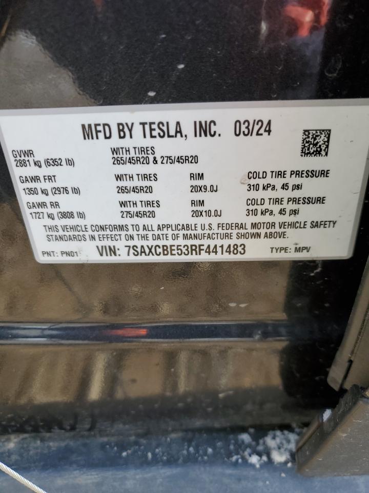 2024 Tesla Model X VIN: 7SAXCBE53RF441483 Lot: 86214554