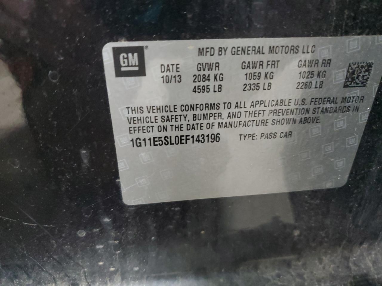 2014 Chevrolet Malibu 2Lt VIN: 1G11E5SL0EF143196 Lot: 86602494