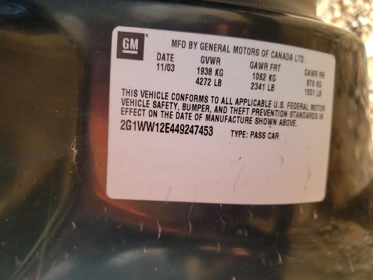 2004 Chevrolet Monte Carlo Ls VIN: 2G1WW12E449247453 Lot: 85458364