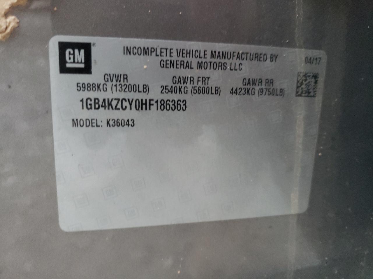 1GB4KZCY0HF186363 CHEVROLET ALL Models 2017