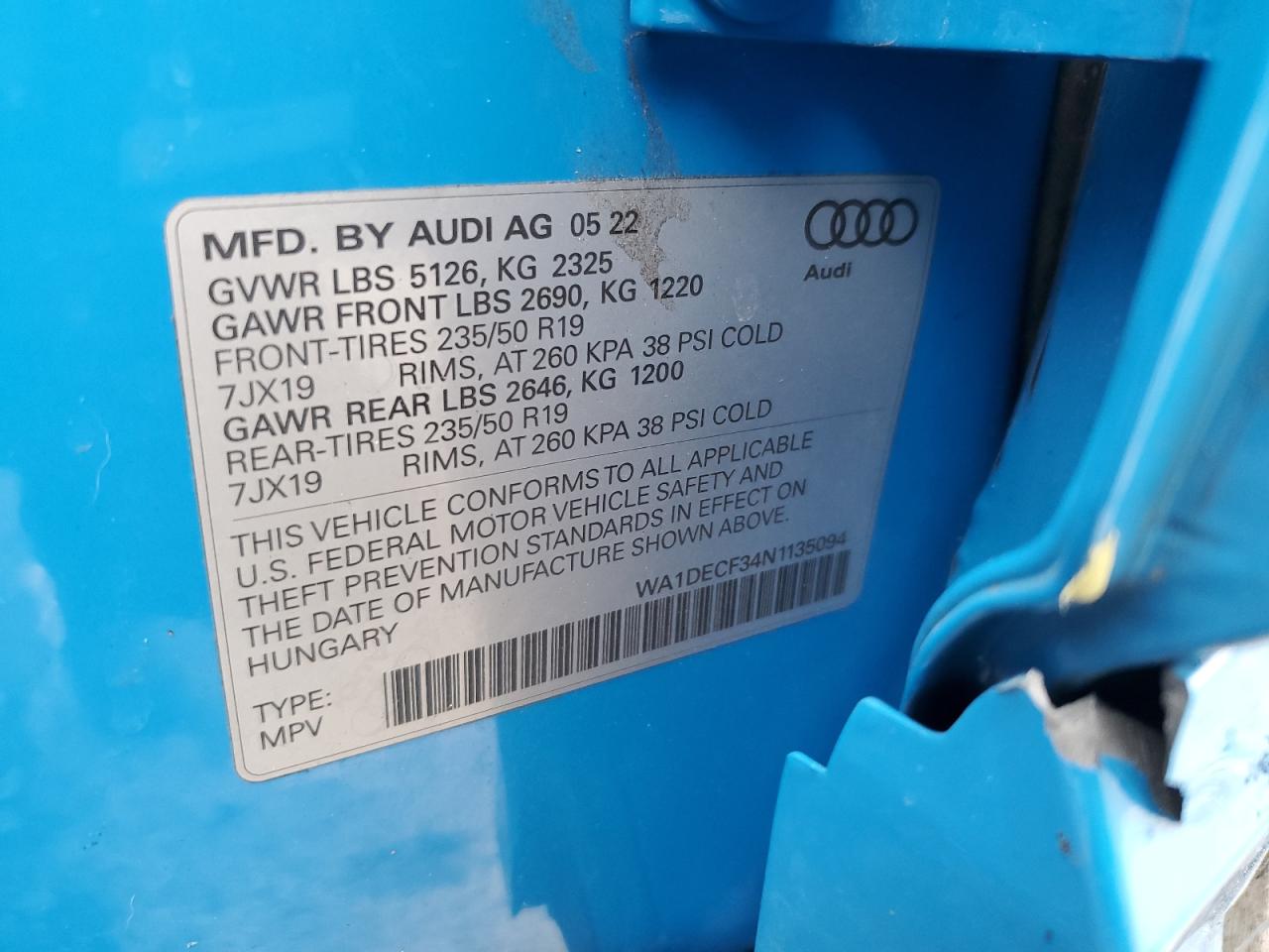 VIN WA1DECF34N1135094 2022 AUDI Q3 no.12