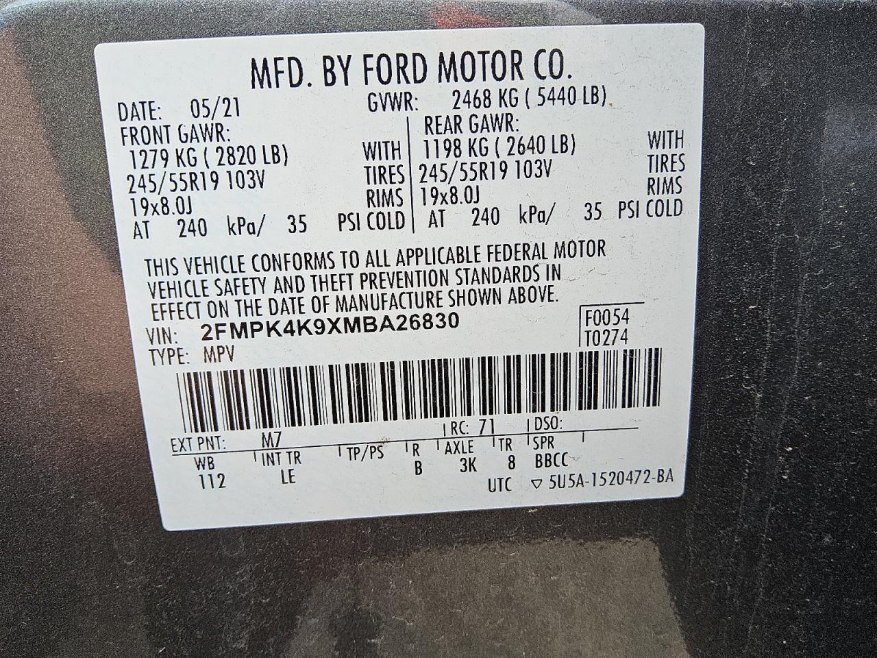 VIN 2FMPK4K9XMBA26830 2021 FORD EDGE no.13