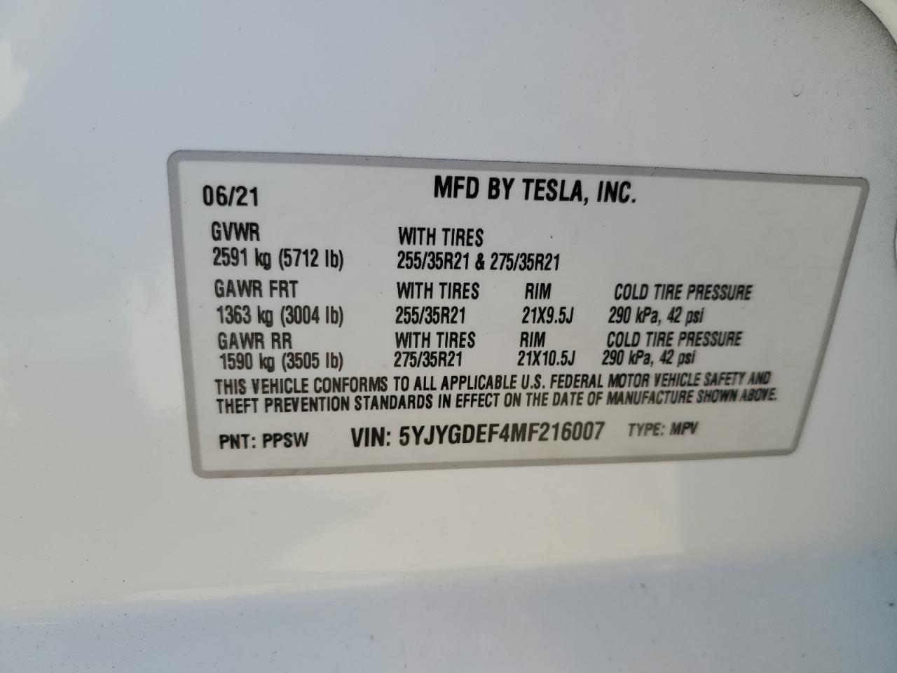 2021 Tesla Model Y VIN: 5YJYGDEF4MF216007 Lot: 83649434