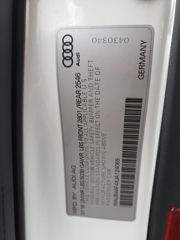 2018 Audi S4 Premium Plus VIN: WAUB4AF4XJA124069 Lot: 87669205