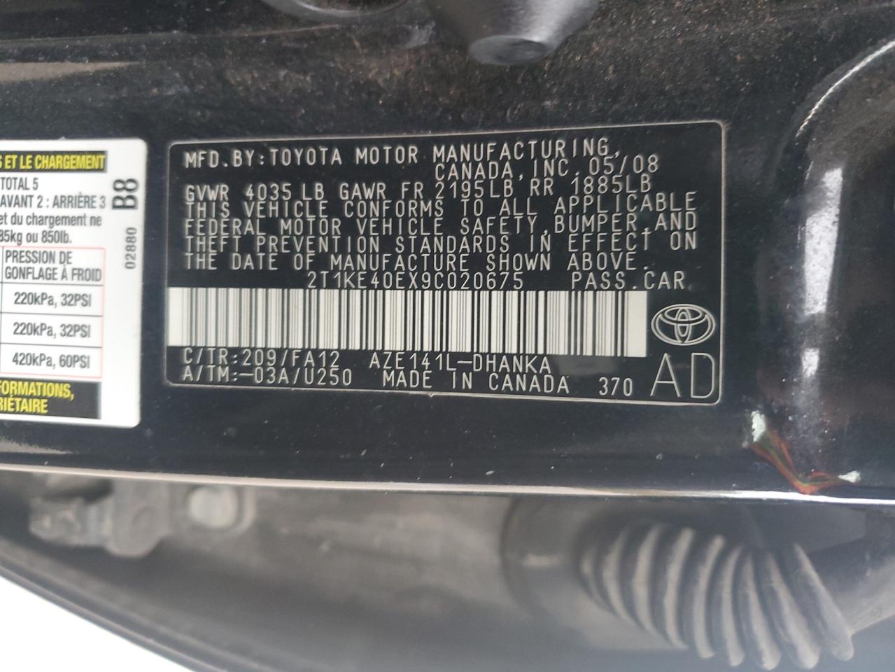 2009 Toyota Corolla Matrix S VIN: 2T1KE40EX9C020675 Lot: 84883104