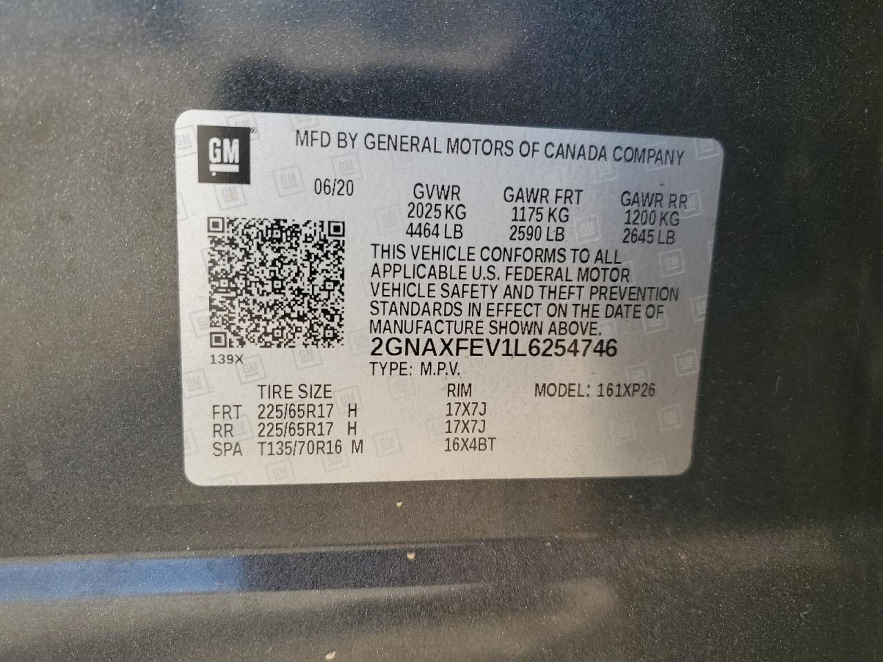 2GNAXFEV1L6254746 CHEVROLET EQUINOX 2020