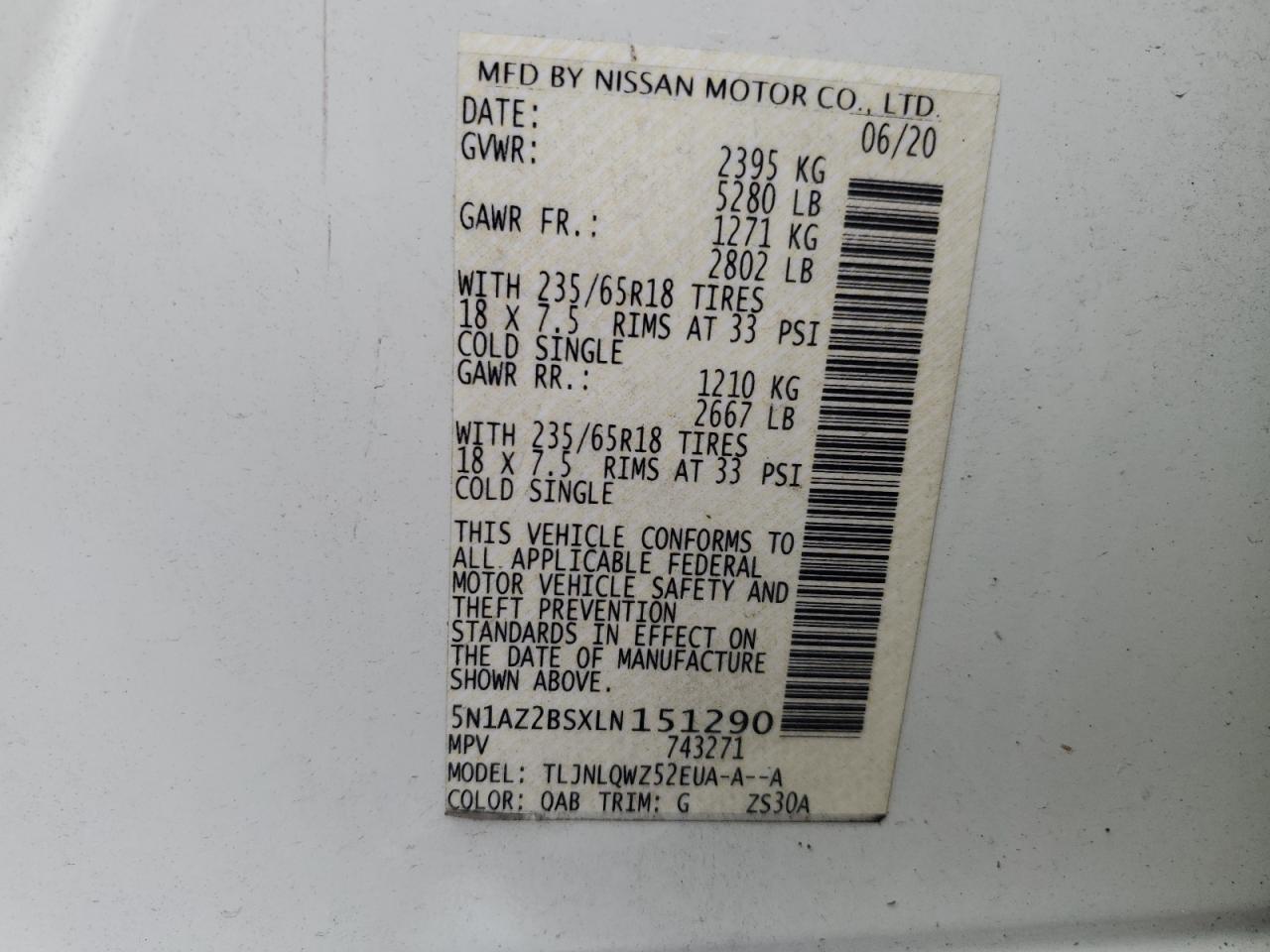 VIN 5N1AZ2BSXLN151290 2020 NISSAN MURANO no.13