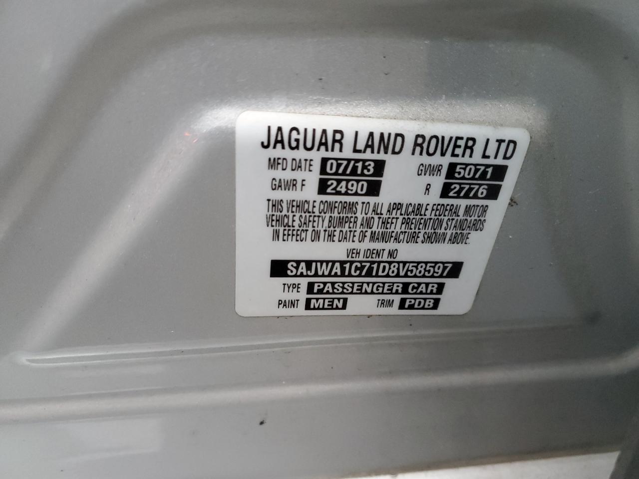 2013 Jaguar Xj VIN: SAJWA1C71D8V58597 Lot: 83477694