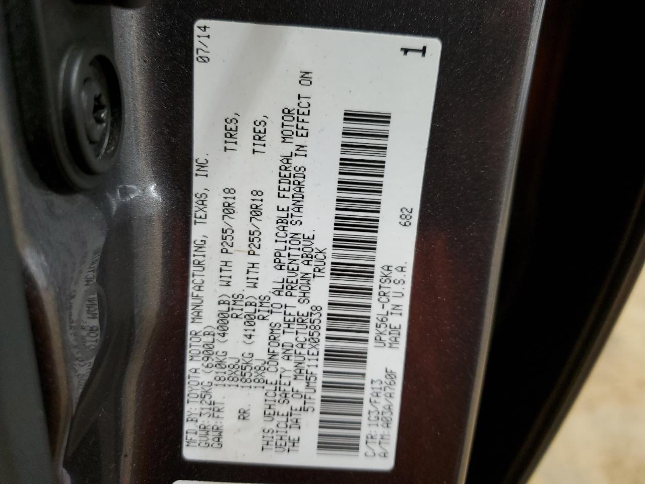 VIN 5TFUM5F11EX058538 2014 TOYOTA TUNDRA no.12