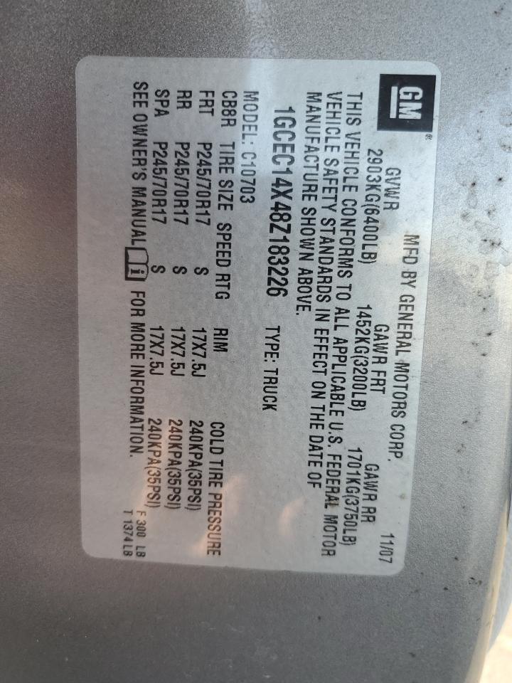 2008 Chevrolet Silverado C1500 VIN: 1GCEC14X48Z183226 Lot: 84920674