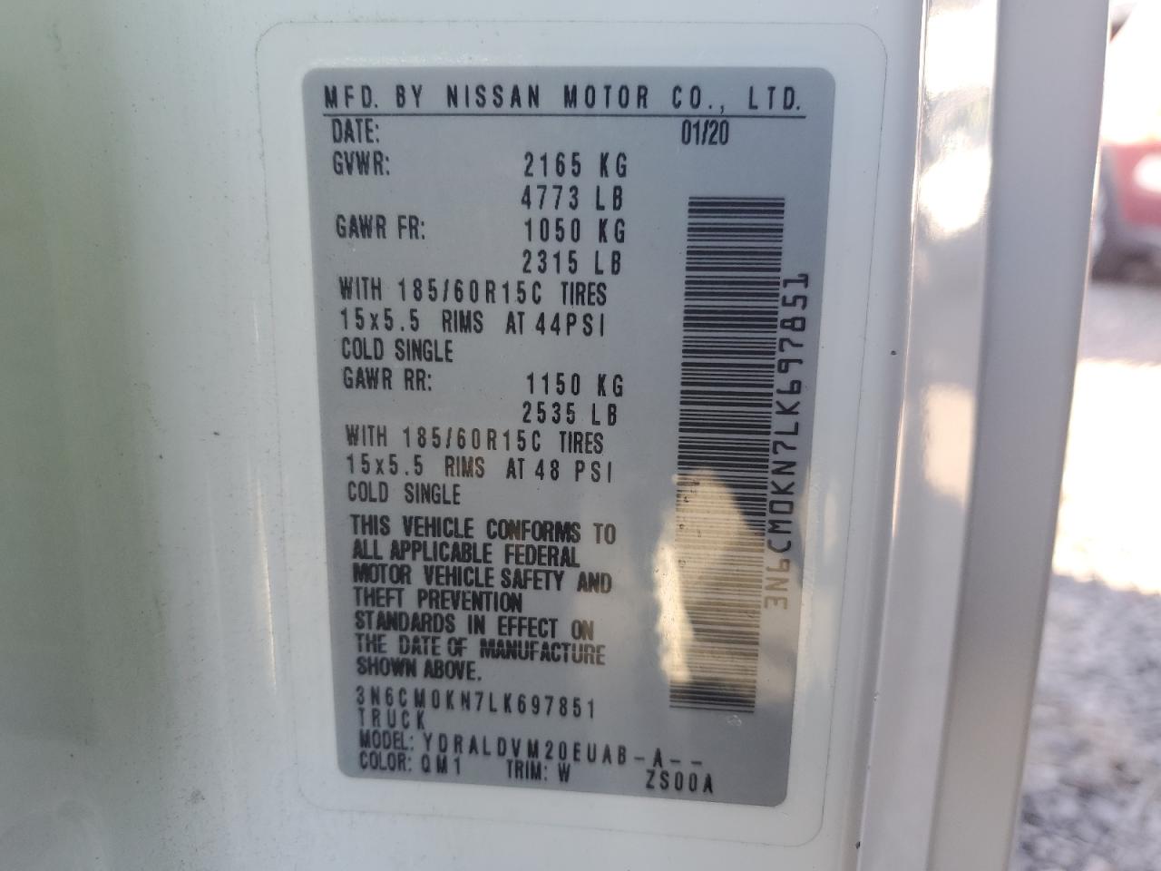 3N6CM0KN7LK697851 NISSAN NV 2020