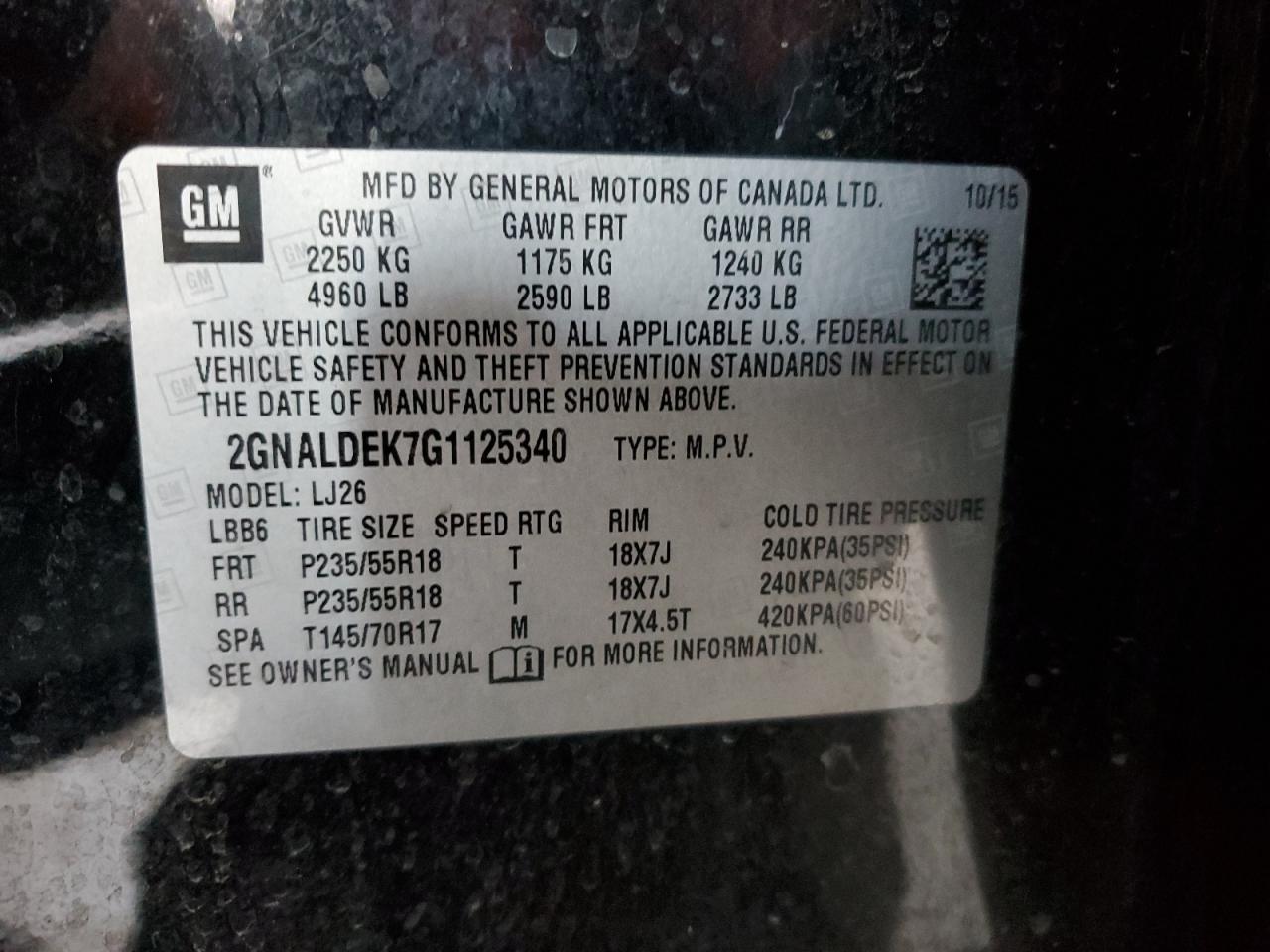 2GNALDEK7G1125340 CHEVROLET EQUINOX 2016