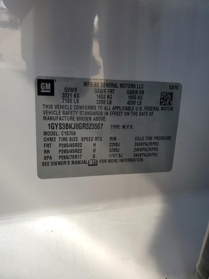 2016 Cadillac Escalade Luxury VIN: 1GYS3BKJ8GR323567 Lot: 83922104