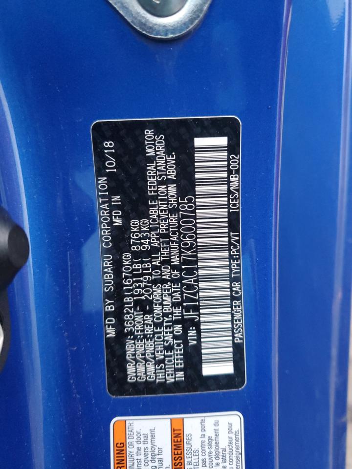 2019 Subaru Brz Limited VIN: JF1ZCAC17K9600785 Lot: 86752174