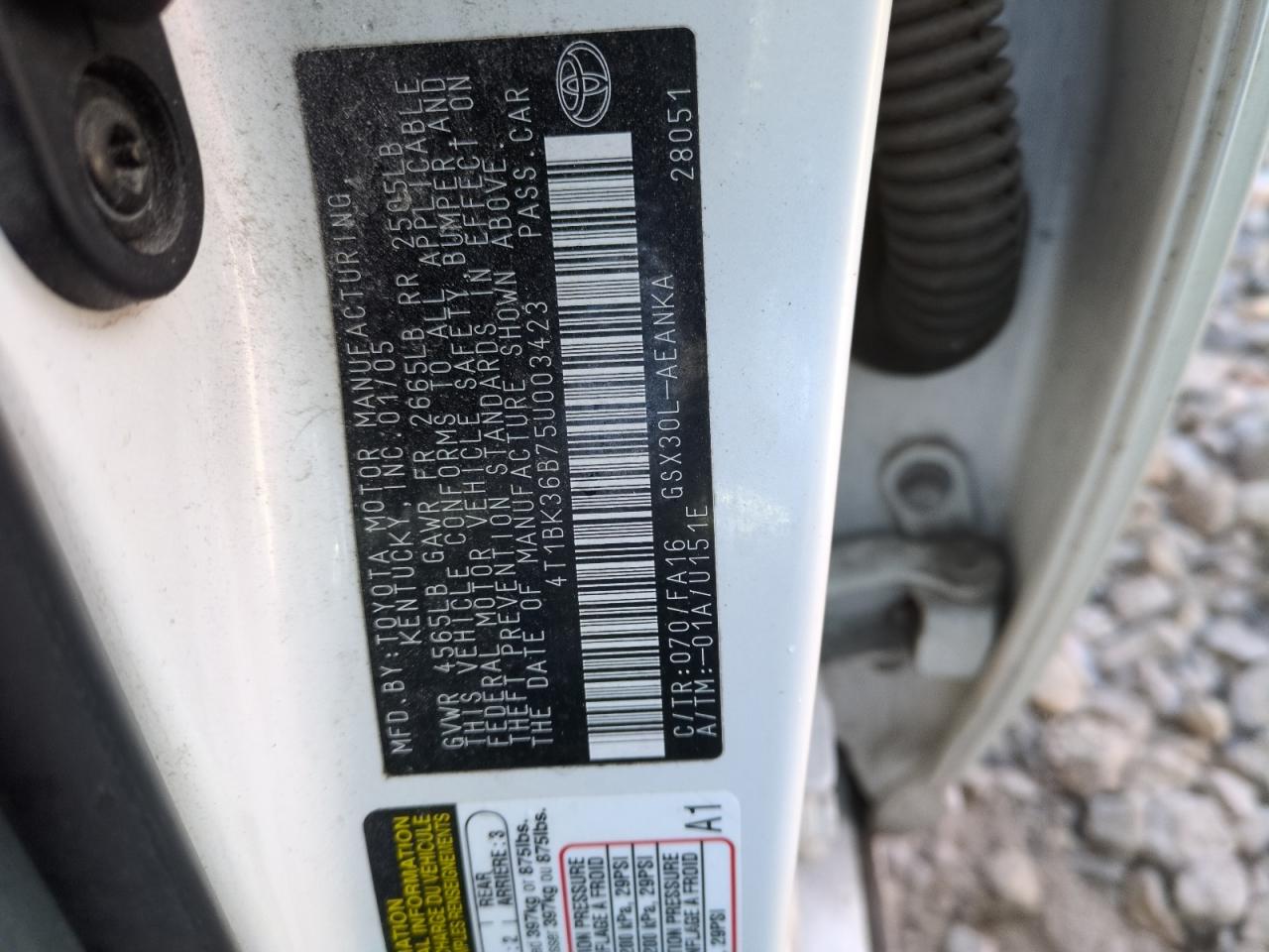 2005 Toyota Avalon Xl VIN: 4T1BK36B75U003423 Lot: 82494284