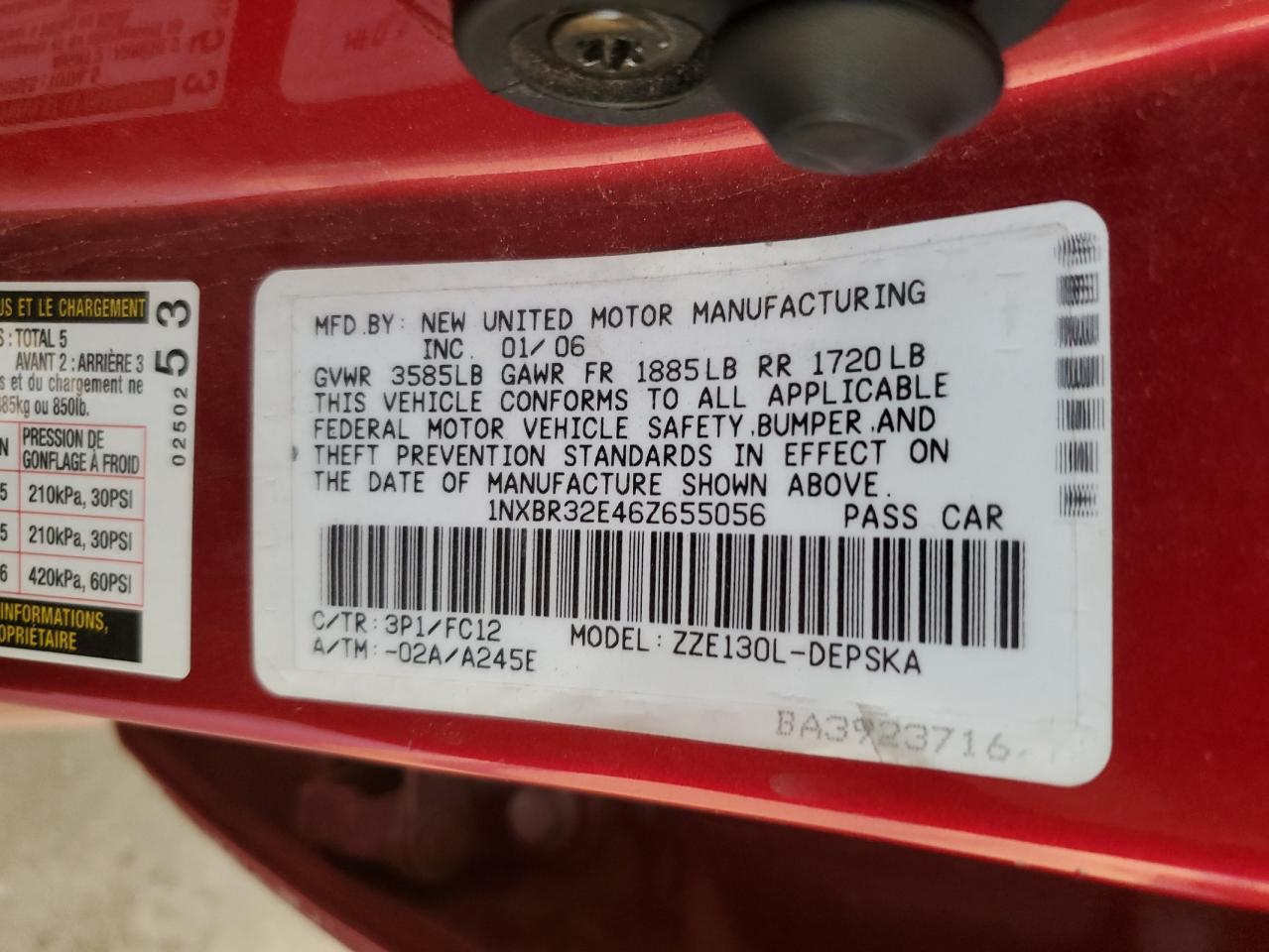 2006 Toyota Corolla Ce VIN: 1NXBR32E46Z655056 Lot: 86215084