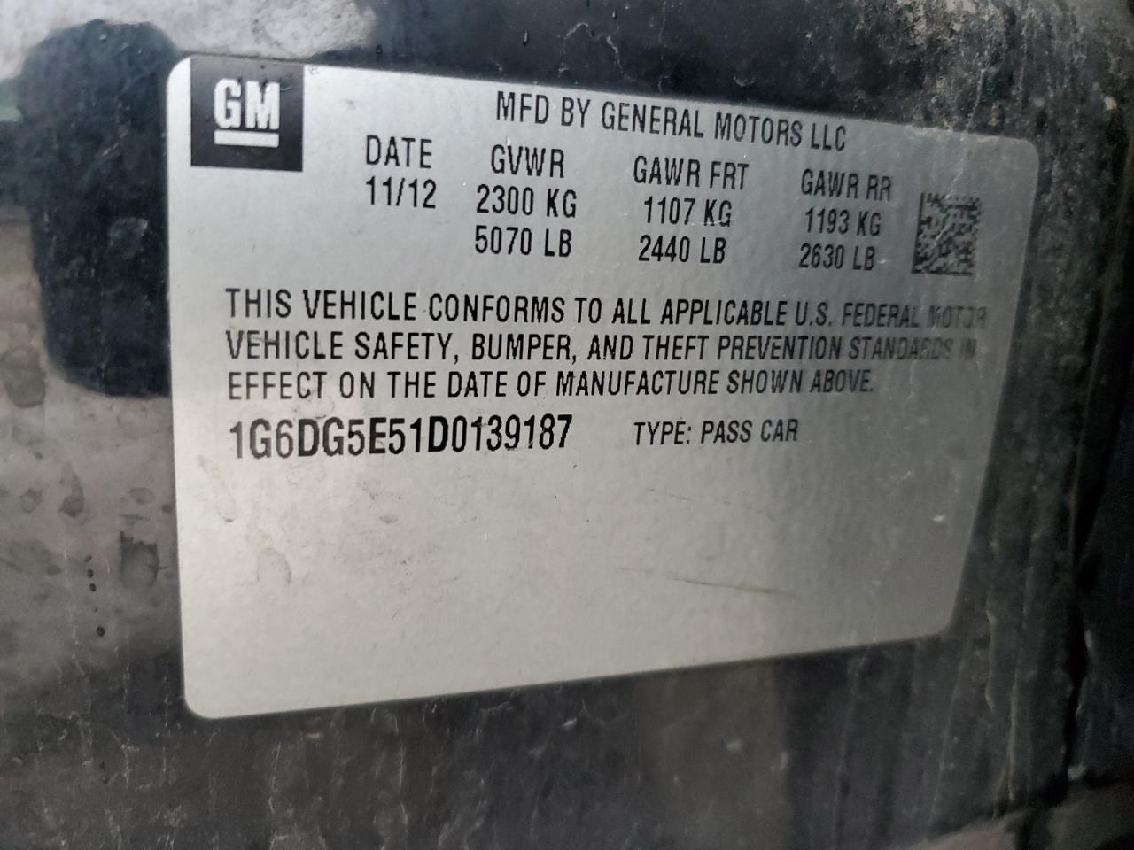 2013 Cadillac Cts Luxury Collection VIN: 1G6DG5E51D0139187 Lot: 84293464