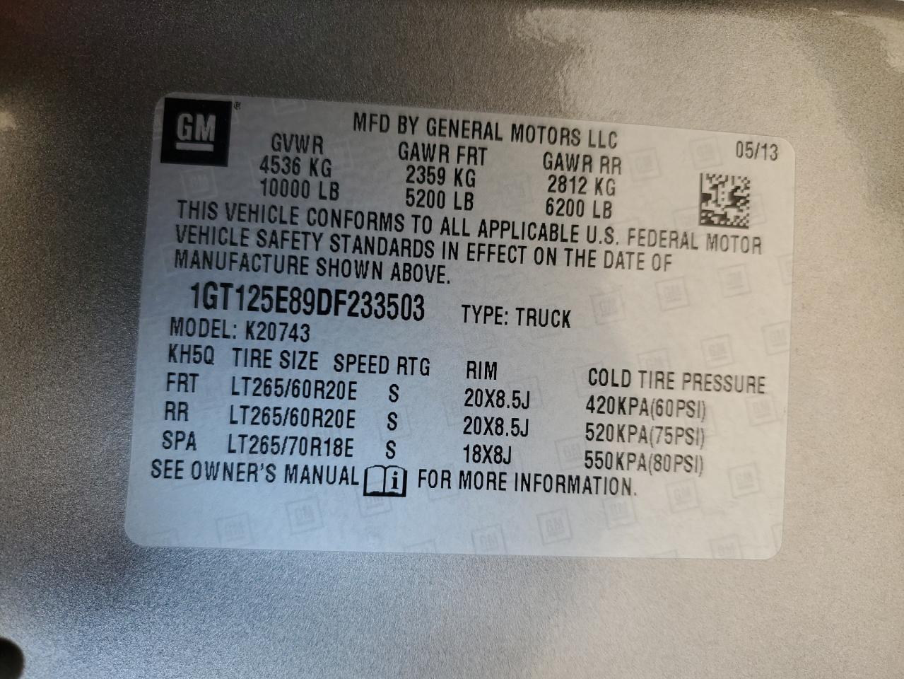 VIN 1GT125E89DF233503 2013 GMC SIERRA no.12