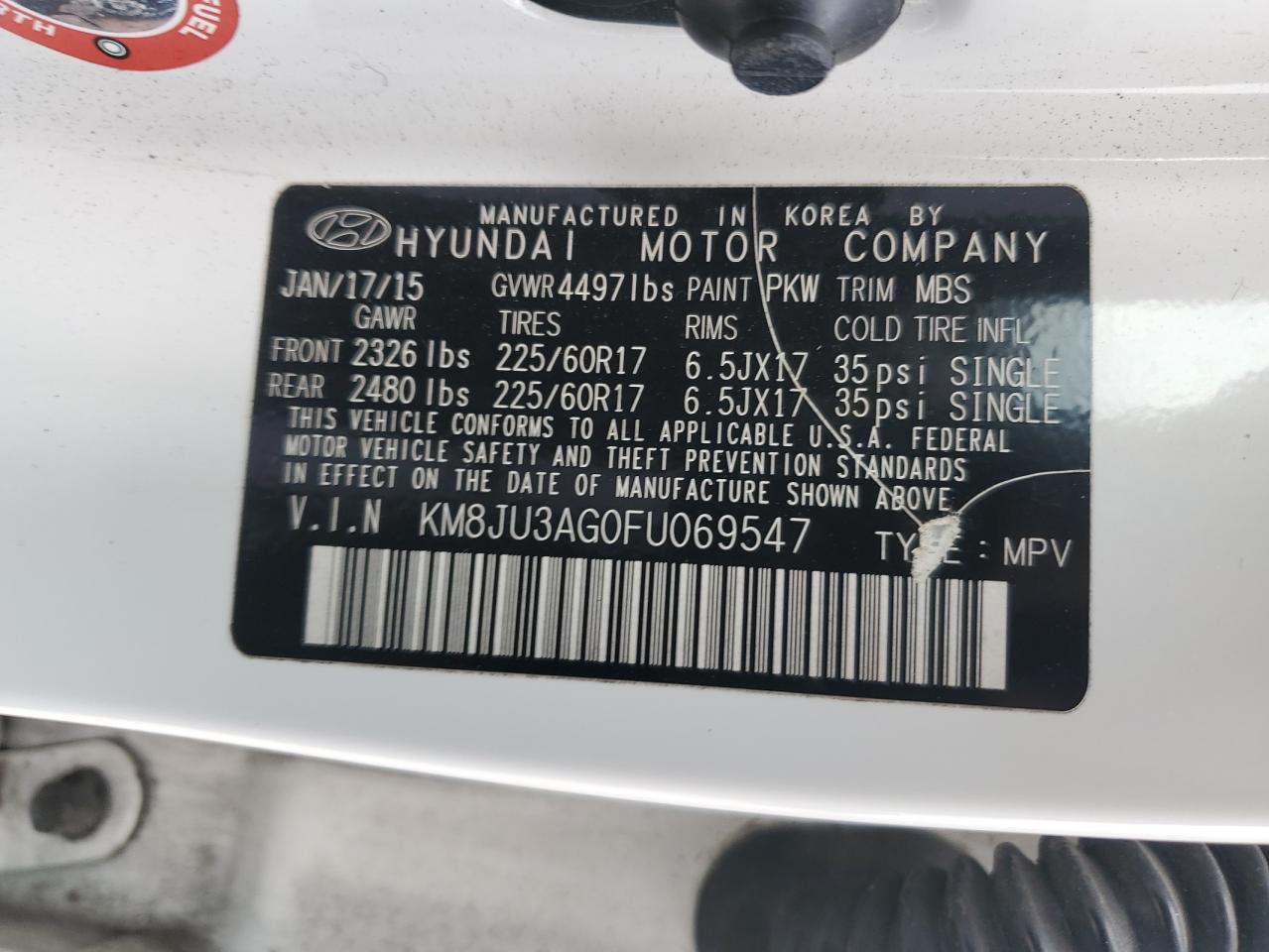 VIN KM8JU3AG0FU069547 2015 HYUNDAI TUCSON no.14