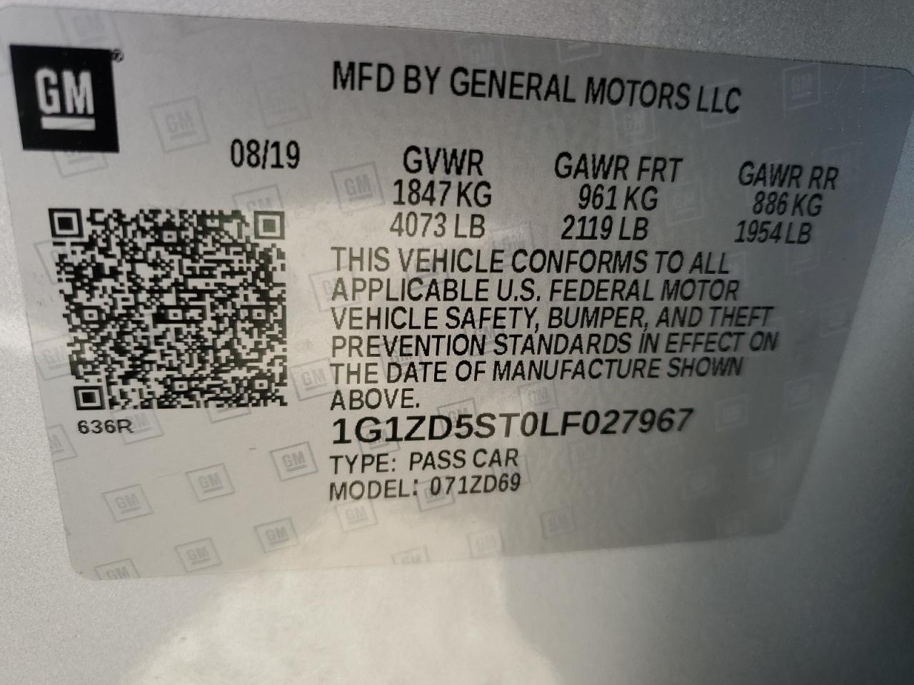 1G1ZD5ST0LF027967 CHEVROLET MALIBU 2020