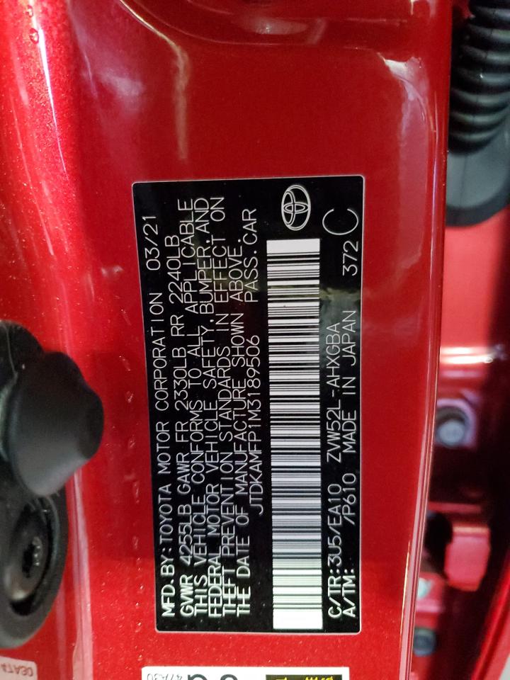 2021 Toyota Prius Prime Le VIN: JTDKAMFP1M3189506 Lot: 84617274