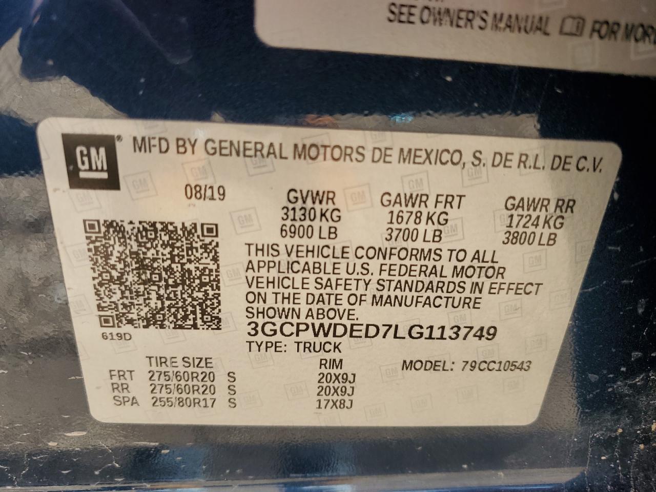 VIN 3GCPWDED7LG113749 2020 CHEVROLET ALL Models no.12