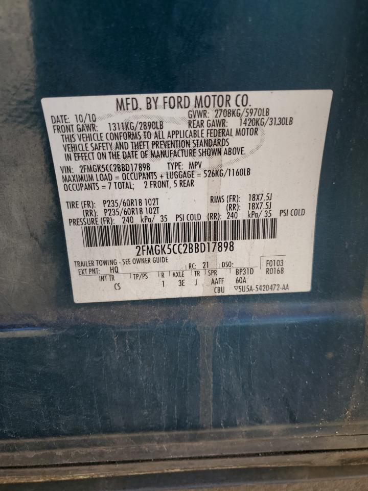 2011 Ford Flex Sel VIN: 2FMGK5CC2BBD17898 Lot: 85997094