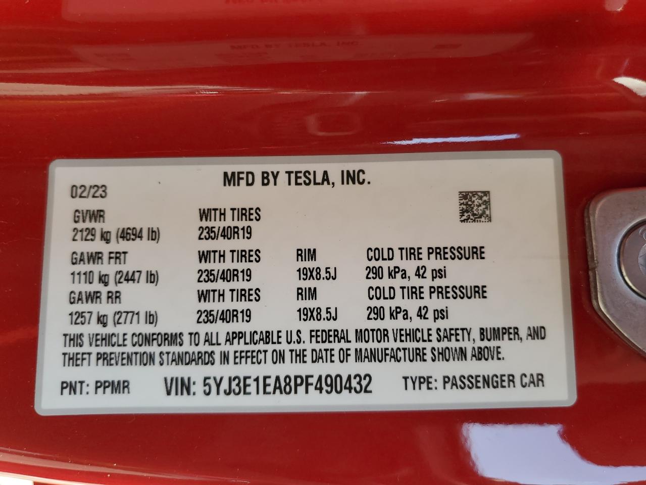 VIN 5YJ3E1EA8PF490432 2023 TESLA MODEL 3 no.12