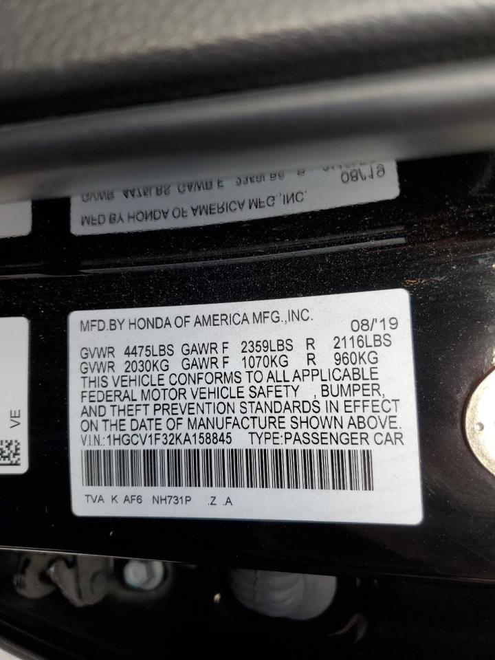 VIN 1HGCV1F32KA158845 2019 HONDA ACCORD no.12