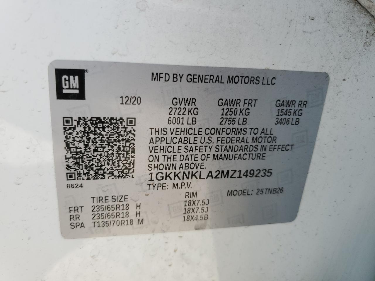 2021 GMC Acadia Sle VIN: 1GKKNKLA2MZ149235 Lot: 85987634