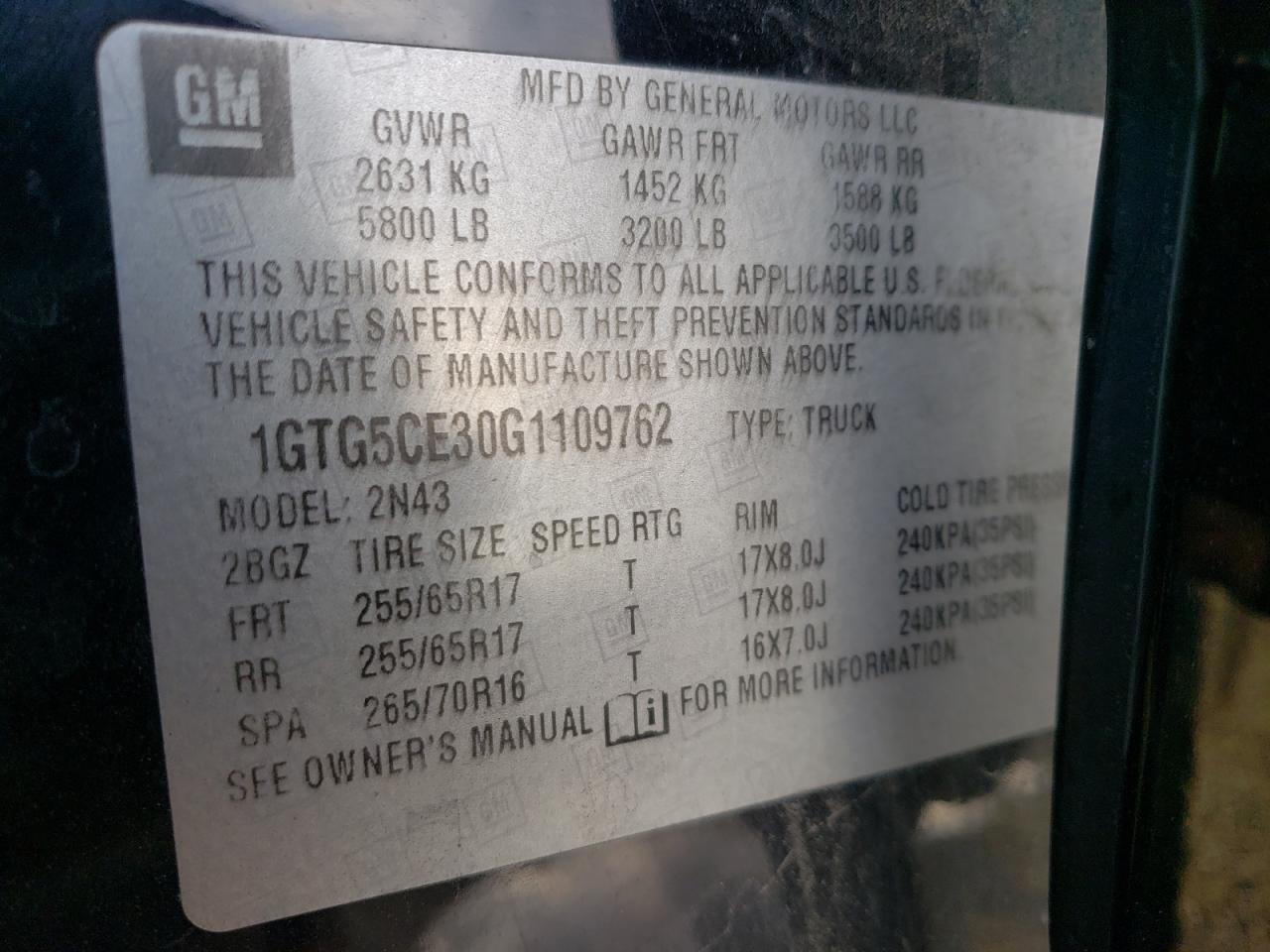 VIN 1GTG5CE30G1109762 2016 GMC CANYON no.13