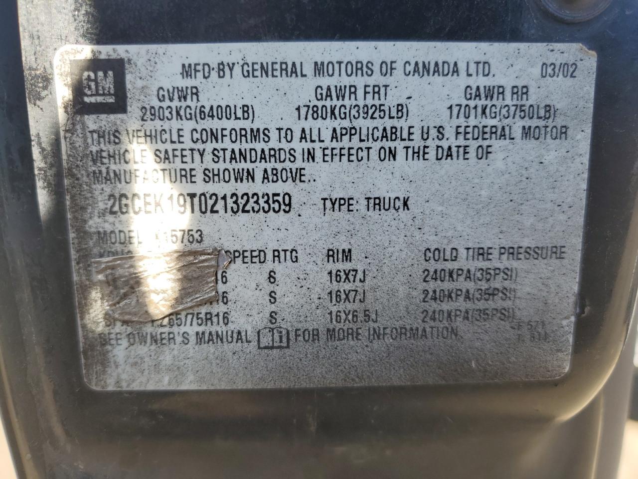 2002 Chevrolet Silverado K1500 VIN: 2GCEK19T021323359 Lot: 87813625