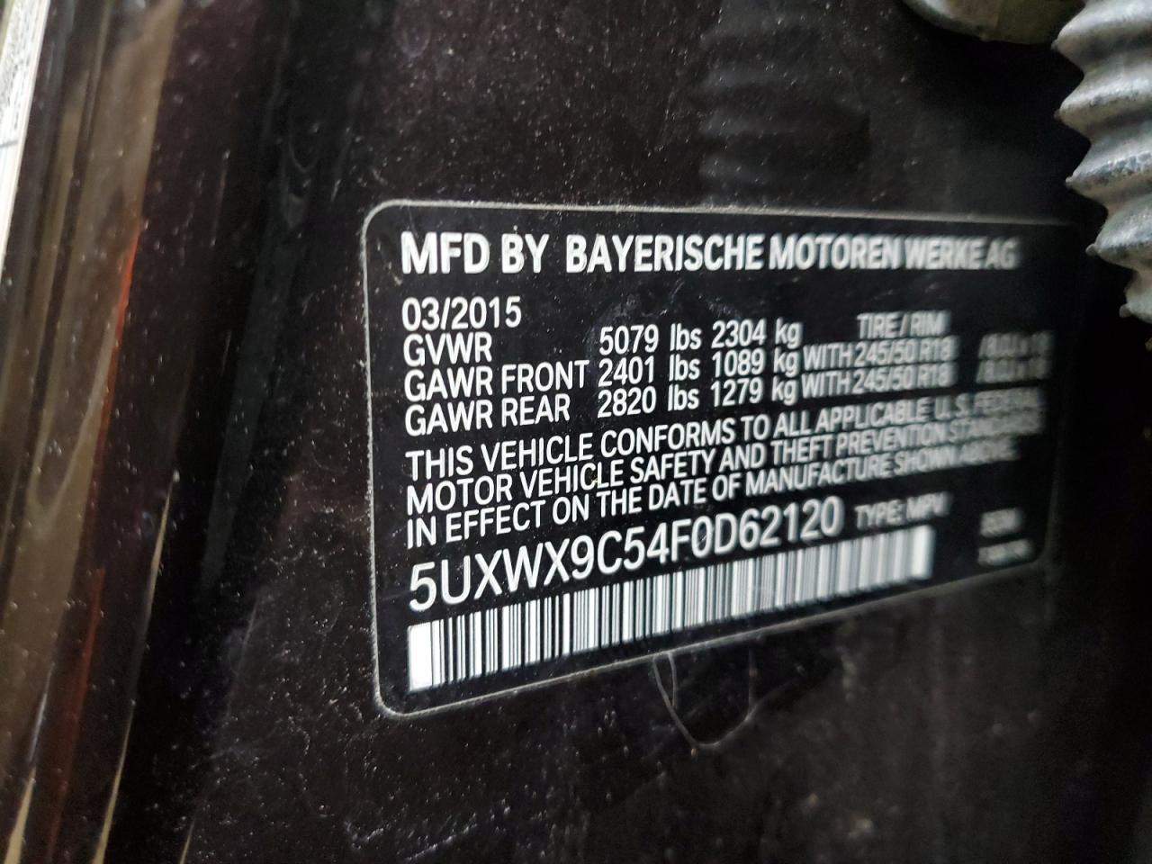 VIN 5UXWX9C54F0D62120 2015 BMW X3 no.13