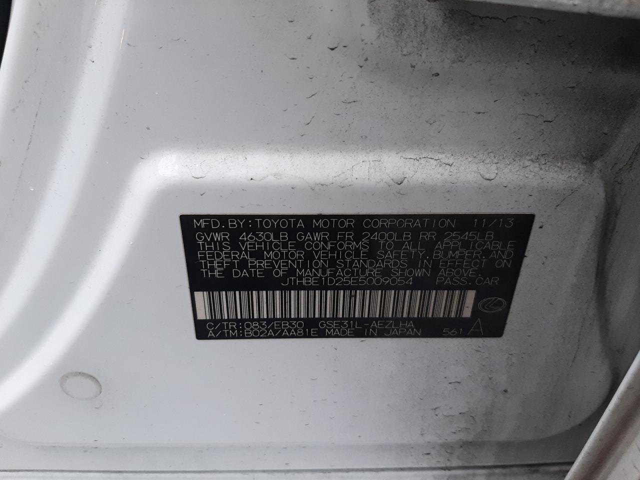 2014 Lexus Is 350 VIN: JTHBE1D25E5009054 Lot: 85576604